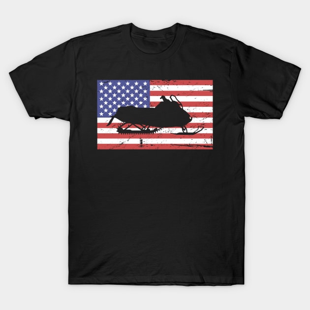 Snowmobile And United States Flag T-Shirt by MeatMan